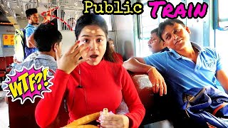 I did My Makeup on a *Local TRAIN* in Public | *shocked* reaction 😱😜