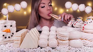 ASMR EDIBLE SNOWMAN, SNOWBALLS, JELLY EYEBALLS, VANILLA WAFERS, WHIPPED CREAM, TOBLERONE, MUKBANG 먹방