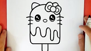HOW TO DRAW A CUTE HELLO KITTY ICE CREAM