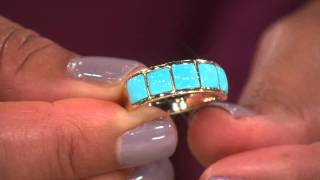 14K Gold Sleeping Beauty Turquoise Inlay Design Band Ring with Rachel Boesing