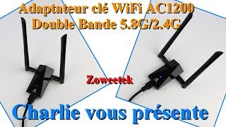 Zoweetek Adaptateur clé WiFi AC1200 USB3.0 Double Bande 5.8G 2.4G pour Windows / Linux / Mac / OS