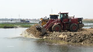 Unbelievable Road Construction !! Huge Bulldozer Vs Wheel loader Spreading Dirt Rock in To Water