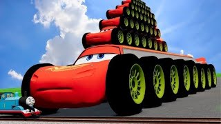 Big \u0026 Small Long Spiral Lightning McQueen vs Train vs Cars vs Giant pit vs speedbumps_BeamNG.drive