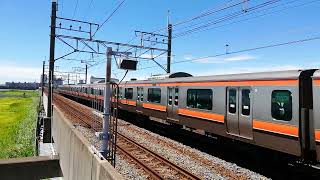 Musashino Line E231 series train arriving at / departing from ICHIKAWA-SHIOHAMA STATION