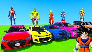 SPIDERMAN CARS Race Challenge MEGA COLOR Blocks Rampa ! SUPERHERO HULK Goku EPIC Car Racing - GTA 5