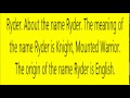 Meaning Of The Name Ryder