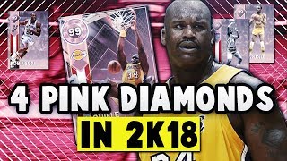 4 PINK DIAMOND 99 OVERALL CARDS IN NBA 2K18 MYTEAM!! PINK DIAMOND SHAQ STATS!!