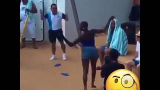 African black lady controls and shows off big breasts while dancing