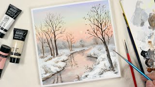 Winter Trees / Landscape / Acrylic painting for beginners / PaintingTutorial