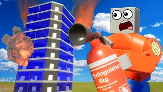 Using the NEW Extinguisher to Fight Fires in Lego Towers in Brick Rigs!