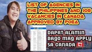 LEGIT AGENCIES APPROVED BY POEA WITH JOB ORDERS / CANADA JOB VACANCY