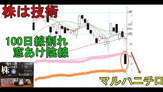 株は技術　100日移動平均線を窓開け陰線で割ってきた→弱い#3　ショットガン投資法　マルハニチロ