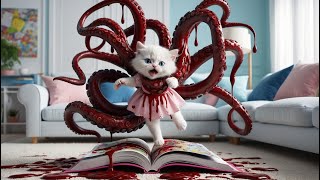 Kitten chased by a monster book! 🐾📖#cat #cute #catlover #catvideos #cutecat #aiimages #aicat