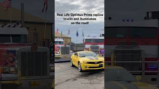 Real life Optimus Prime replica trucks and Bumblebee Camaro on the road