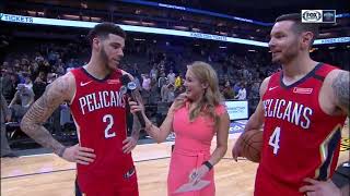 Lonzo Ball & JJ Redick react to Pelicans game-winner vs Kings, Lonzo's 24 pts/10