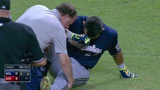 MIL@ARI: Parra hit on the leg, remains in the game