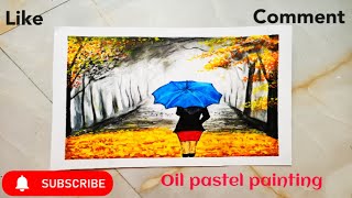 Easy Girl With Umbrella Drawing Step by step For Beginners /Easy Forest Drawing Using Oil pastels