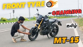 Yamaha MT-15 Front Tyre Change | MRF Nylon Grip Installation Guide\