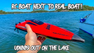 UDI RACING 009 RAPID RACE! LETS GO (RC) BOATING! RC BOAT NEXT TO REAL BOAT