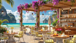 Elegant Bossa Nova Jazz Music at Seaside Cafe Ambience with Calming Ocean Waves for Happy Moods