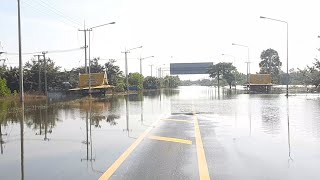 สถานการณ์น้ำท่วม ถนนหมายเลข226 รอยต่อของ อ.กันทรารมย์ จ.ศรีสะเกษ-อ.วารินชำราบ จ.อุบลราชธานี