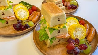 日曜日なのに雨で公園に行けないのでとびばこパン食べて運動した気になる【とびばこパンサンド】