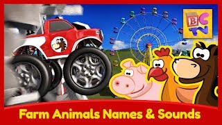 Learn Names & Sounds of Farm Animals with Monster Trucks at the Carnival