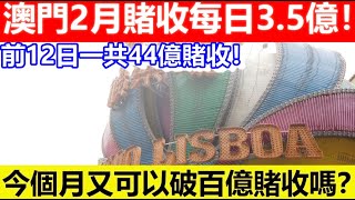 🔴澳門２月賭收每日3.5億！前12日一共44億賭收！今個月又可以破百億賭收嗎？｜CC字幕｜日更頻道