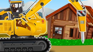 Excavator Clamp, Drilling machine breaks down abandoned house | Construction Vehicles