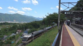 特急信州２号姨捨駅到着から発車までと特急しなの号との離合（進行方向左側車窓）