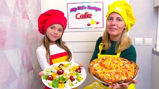 Настя с мамой открыли дома КАФЕ My little Nastya Готовим пиццу и мороженое