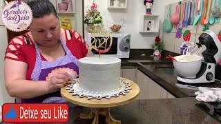 BOLO DE ANO NOVO PRATA COM GLITTER MUITO FÁCIL DE FAZER - RÉVEILLON CAKE