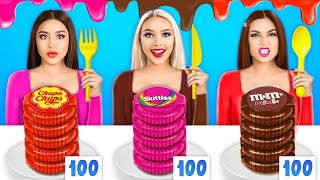100 Layers of Bubble Gum VS Chocolate Food Challenge | Blowing Battle for 24 HRS by RATATA BOOM