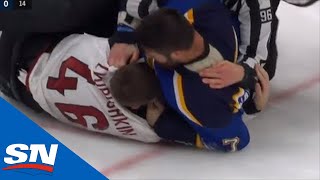 Ilya Lyubushkin Faces Pat Maroon In First NHL fight and Gets Fed Punches