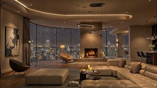 New York Nightlife in Cozy Apartment | Smooth Jazz Music \u0026 Crackling Fireplace to Unwind