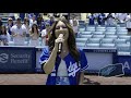 Dani Rose sings the National Anthem at Dodger Stadium