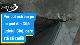 Pericol extrem pe un pod din Gilău, județul Cluj, care stă să cadă! Accesul este interzis, dar șofer