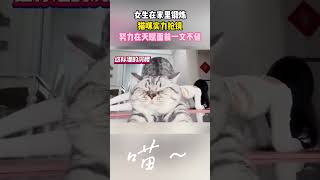 女生在家里锻炼 猫咪实力抢镜，“努力在天赋面前一文不值”