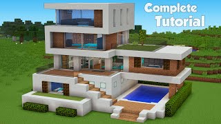 Minecraft: How to Build a Large Modern House Tutorial (Easy) #32 +Interior In Desc