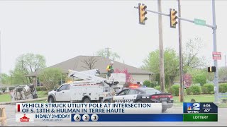 Update: Car strikes utility pole in Terre Haute causing traffic shutdown