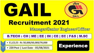 GAIL Recruitment 2021 for Manager/Senior Engineer/Officer Post | Latest Job Notification 2021