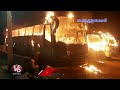 3 private buses catches fire near kukatpally hyderabad v6 news