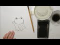 【墨絵・水墨画】招き猫の描き方 how to draw ”maneki neko”.（はがき／postcard）