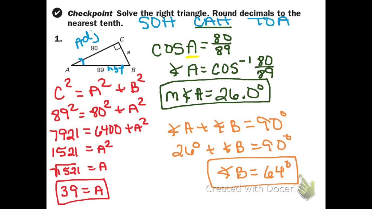 Geometry - 9.6 Solving Right Triangles - YouTube