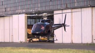 AS350 helicopter takeoff, low pass and sunset landing