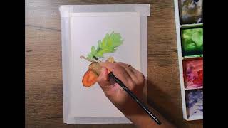 Holiday card making in watercolor! Full tutorial how to paint Acorn!!#watercolorpaint