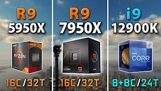 Ryzen 9 7950X vs 5950X vs i9-12900K // Test in 9 Games
