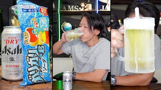 キンキンに凍ったジョッキでガリガリ君のスーパードライ割りをがぶ飲み！