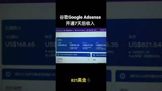 Google Adsense 开通7天收入820美金💲