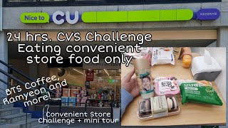 Convenient Store Food challenge | Eating Convenient Store Food for 24 hours | CVS BTS Coffee😍 | 🇮🇳🇰🇷